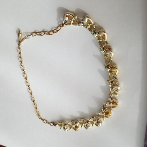 60s Choker Necklace Vintage Gold Tone Faux Pearls Faux Diamonds 15 Inch - Picture 4 of 10